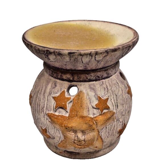 VTG 90s Ceramic Giftcraft Crescent Moon & Stars Celestial Wax-Oil Warmer 3.5" - Picture 2 of 8